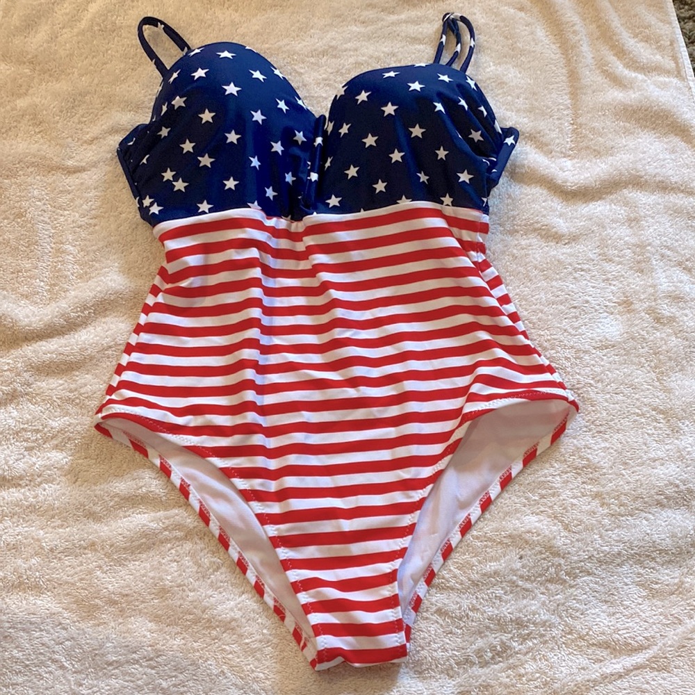 Patriotic American Flag Stars & Stripes One Piece Womens Swimsuit Bathing Suit